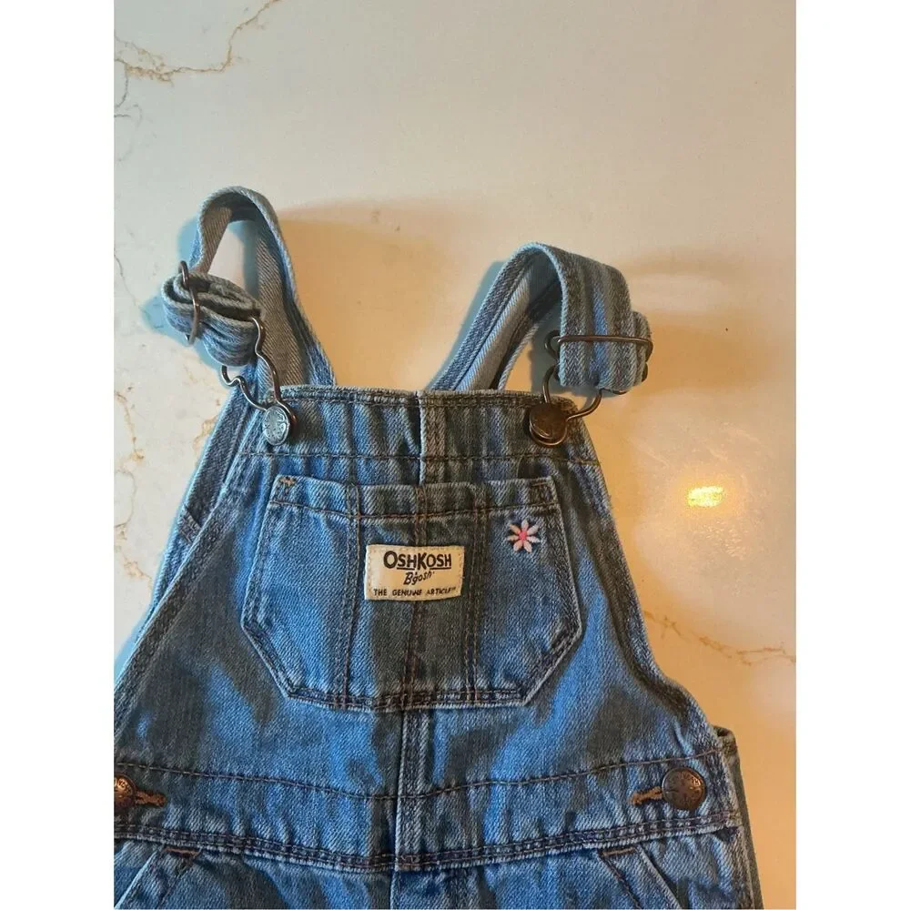 OshKosh Bgosh Overalls Sz 18 mo Denim Embroidered Hearts Flowers
